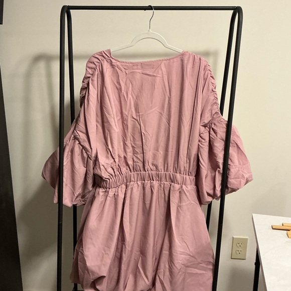 Mauve Puff Sleeve Puffball Hem Dress - Picture 3 of 3